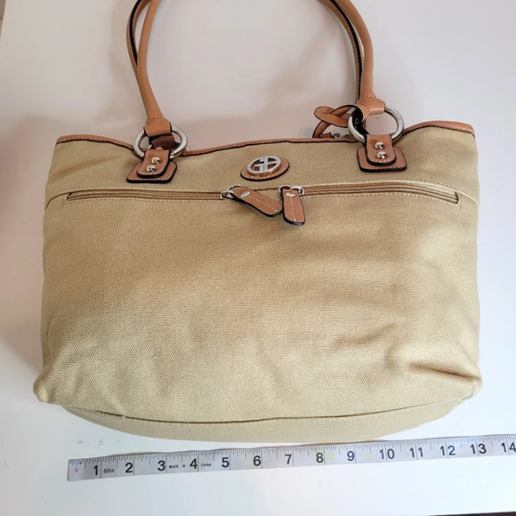 Giani Bernini Khaki Tan Canvas Shoulder Tote Hand Bag NEW with Tags - Picture 9 of 14